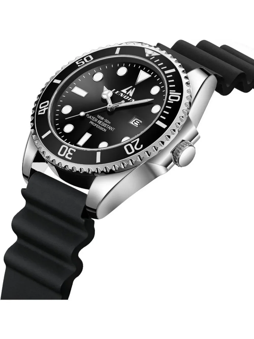 Men's Black Silver Buckle Analog Quartz Waterproof Luminous Wrist Round Watch